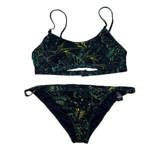 ARDENE *NEW* Ribbed Tropical Floral 2-piece Swim Suit Large XL Bikini Blue Green
